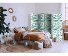 Artgeist Pertvara - Fish Jumping Above The Waves - Oriental Fish And Water Lilies Among High Waves in Shades of Sea Žalias
