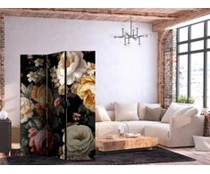 Artgeist Pertvara - Floristry in Vintage Style - a Plethora of Colorful Flowers on a Juodas Background