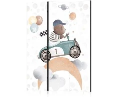 Artgeist Pertvara - Galactic Races - Bear Participating in Car Races Among Planets - Clouds - and Stars in Pastel Hues