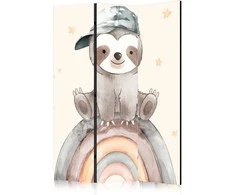 Artgeist Pertvara - Happy Sloth - Sloth in Muted Colors - Wearing a Cap - Sitting on a Rainbow Among the Stars