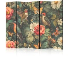 Artgeist Pertvara - In the Botanical Garden - Flowers Birds and Butterflies - Colorful Illustration