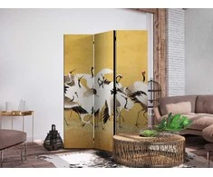 Artgeist Pertvara - Japanese cranes - a flock of birds against a golden background based on a painting by Ishida Yūtei