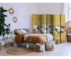Artgeist Pertvara - Japanese cranes - a flock of birds against a golden background based on a painting by Ishida Yūtei