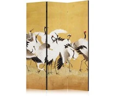 Artgeist Pertvara - Japanese cranes - a flock of birds against a golden background based on a painting by Ishida Yūtei