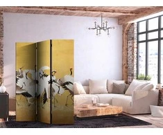 Artgeist Pertvara - Japanese cranes - a flock of birds against a golden background based on a painting by Ishida Yūtei