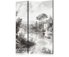 Artgeist Pertvara - Juodas and Baltas Vintage Landscape - Retro View of a Pond with a Boat