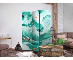 Artgeist Pertvara - Koi Fish Among Waves - Japanese Fish Among Waves in Shades of Turquoise And Baltas