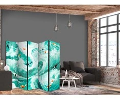Artgeist Pertvara - Koi Fish Among Waves - Japanese Fish Amid Waves in Shades of Turquoise And Baltas
