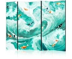 Artgeist Pertvara - Koi Fish Among Waves - Japanese Fish Amid Waves in Shades of Turquoise And Baltas