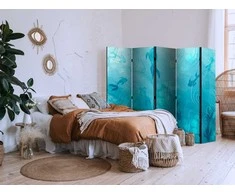 Artgeist Pertvara - Koi Fish Beneath the Water Surface - A Cluster of Japanese Fish in the Depths of the Pond in Shades of Navy and Mėlyna