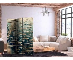 Artgeist Pertvara - Life in the Ocean - Underwater World of Fish and Vegetation in rusvai gelsvas and Navy Colors in Retro Style