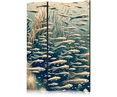 Artgeist Pertvara - Life in the Ocean - Underwater World of Fish and Vegetation in rusvai gelsvas and Navy Colors in Retro Style
