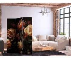 Artgeist Pertvara - Magnificent Tulips - Bouquet of Flowers in Raudona and Baltas on a Juodas Background