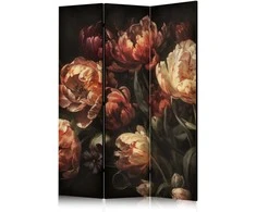 Artgeist Pertvara - Magnificent Tulips - Bouquet of Flowers in Raudona and Baltas on a Juodas Background