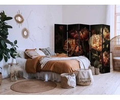 Artgeist Pertvara - Magnificent Tulips - Bouquet of Flowers in Raudona and Baltas on a Juodas Background