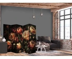 Artgeist Pertvara - Magnificent Tulips - Bouquet of Flowers in Raudona and Baltas on a Juodas Background