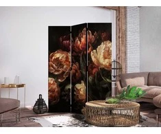 Artgeist Pertvara - Magnificent Tulips - Bouquet of Flowers in Raudona and Baltas on a Juodas Background