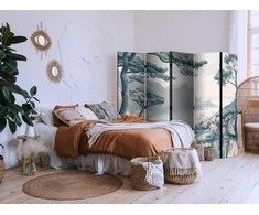 Artgeist Pertvara - Mountainous Coast with Trees and Rocks - in Light Pastel Blues