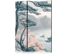Artgeist Pertvara - Mountainous Coast with Trees and Rocks - in Light Pastel Blues