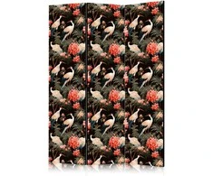 Artgeist Pertvara - Ornament with birds - silhouettes of cranes and peony flowers on a dark background