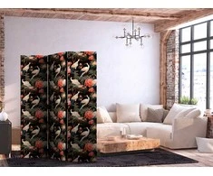 Artgeist Pertvara - Ornament with birds - silhouettes of cranes and peony flowers on a dark background