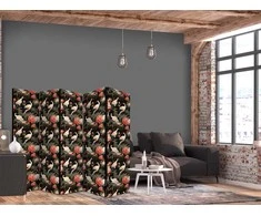 Artgeist Pertvara - Ornament with birds - silhouettes of cranes and peony flowers on a dark background