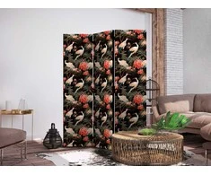 Artgeist Pertvara - Ornament with birds - silhouettes of cranes and peony flowers on a dark background