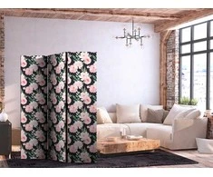 Artgeist Pertvara - Peonies - Rožinė Flowers and Žalias Leaves on a Graphite Background