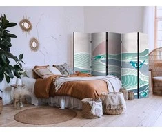 Artgeist Pertvara - Picturesque Landscape With Fish - Sunset And Koi Fish in Shades of Turquoise And Mėlyna. Floating Above The Water