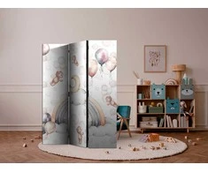 Artgeist Pertvara - Plush Bears with Balloons - Flying Light-Brown Bears Among Balloons - Clouds - and Rainbows in Subdued - Pastel Hues