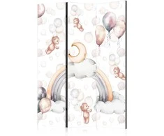 Artgeist Pertvara - Plush Bears with Balloons - Flying Light-Brown Bears Among Balloons - Clouds - and Rainbows in Subdued - Pastel Hues
