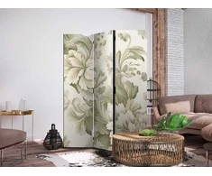 Artgeist Pertvara - Retro Vintage Flowers in Soft Kreminis and Žalias Colors