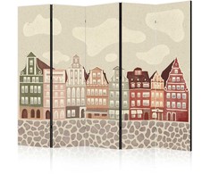 Artgeist Pertvara - Salt Square - Colorful Illustrated Townhouses Against a Sky with Clouds Background