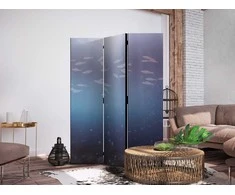 Artgeist Pertvara - School of Small Fish - Illuminated Oceanic Gylis in Shades of Navy Violetinė and Gray with a Shoal of Tiny Fish
