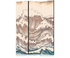 Artgeist Pertvara - Stormy Ocean - High Waves in Brown and Navy Colors on a rusvai gelsvas Background in Vintage Style