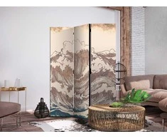 Artgeist Pertvara - Stormy Ocean - High Waves in Brown and Navy Colors on a rusvai gelsvas Background in Vintage Style