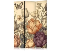 Artgeist Pertvara - Tulips in Kreminis - Illustration of Flowers and Butterflies on a Light Background