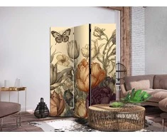 Artgeist Pertvara - Tulips in Kreminis - Illustration of Flowers and Butterflies on a Light Background