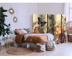 Artgeist Pertvara - Tulips in Kreminis - Illustration of Flowers and Butterflies on a Light Background