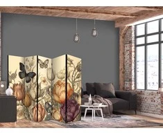 Artgeist Pertvara - Tulips in Kreminis - Illustration of Flowers and Butterflies on a Light Background