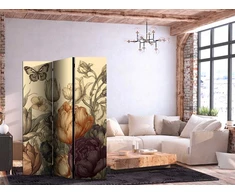 Artgeist Pertvara - Tulips in Kreminis - Illustration of Flowers and Butterflies on a Light Background
