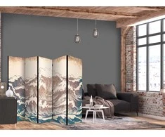 Artgeist Pertvara - Turbulent Ocean - High Waves in Brown And Navy Colors on a rusvai gelsvas Background in Vintage Style