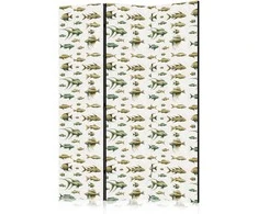 Artgeist Pertvara - Unusual Species of Fish - A Cluster of Fish in Muted Colors in Retro Style on a Background of rusvai gelsvas Strokes