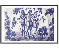 Artgeist Plakatas - Ancient Vineyard - three women in a portal painted in mėlynas ink