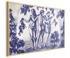 Artgeist Plakatas - Ancient Vineyard - three women in a portal painted in mėlynas ink