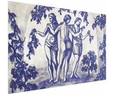 Artgeist Plakatas - Ancient Vineyard - three women in a portal painted in mėlynas ink