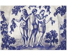 Artgeist Plakatas - Ancient Vineyard - three women in a portal painted in mėlynas ink