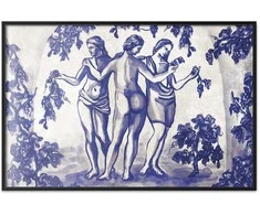 Artgeist Plakatas - Ancient Vineyard - three women in a portal painted in mėlynas ink