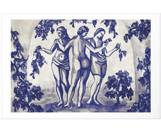 Artgeist Plakatas - Ancient Vineyard - three women in a portal painted in mėlynas ink