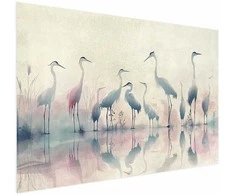 Artgeist Plakatas - Birds by the Lake - herons painted in watercolor in a delicate, pilka-pink palette